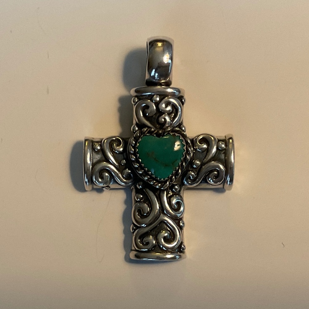 Silver Turquoise Cross Pendant Necklace